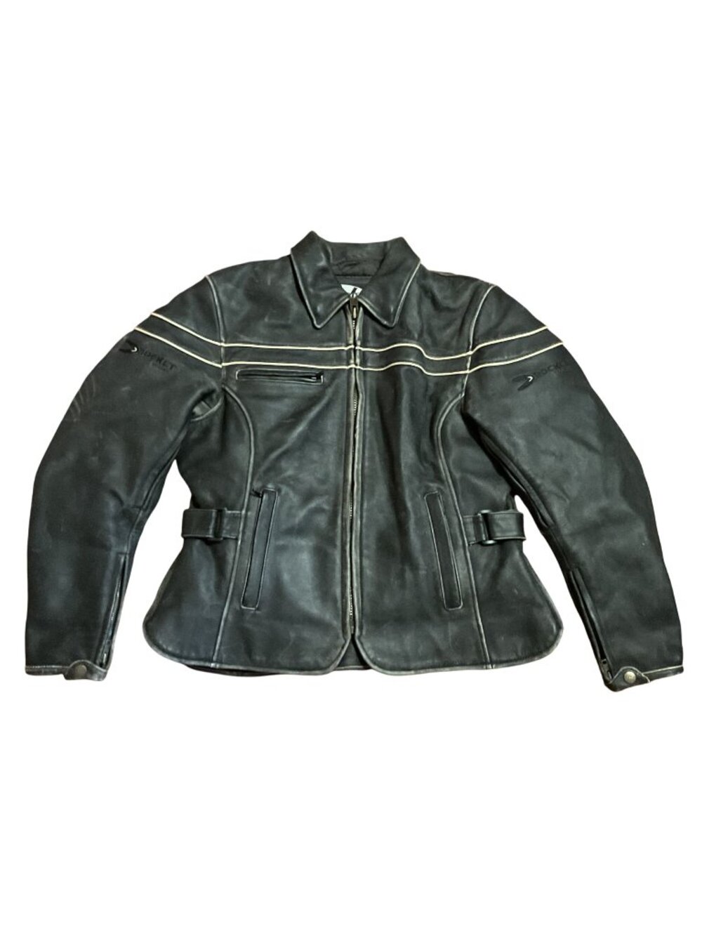Joe Rocket Black Leather Motorcycle Jacket Size L Quilted Zip Out Lining Womens